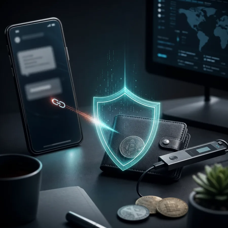 Digital illustration representing protection from cryptocurrency phishing